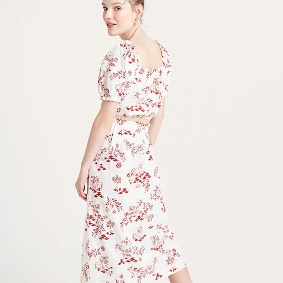 Red and White Scenic Jasmine Linen Blend Crop Top - Picture 3 of 8